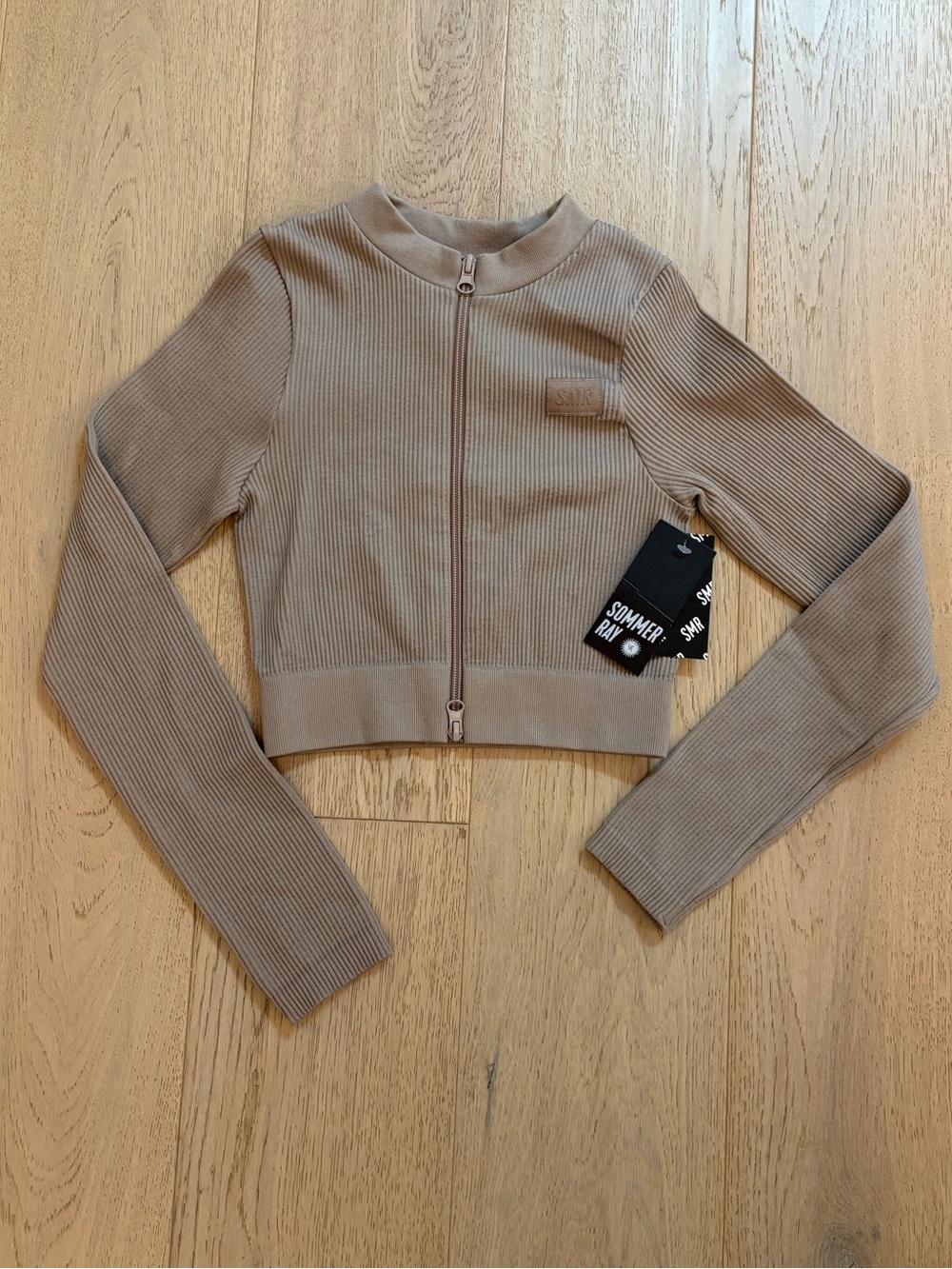 SMR | Ribbed Zip-Up Crop Sweater - Picture 2 of 4